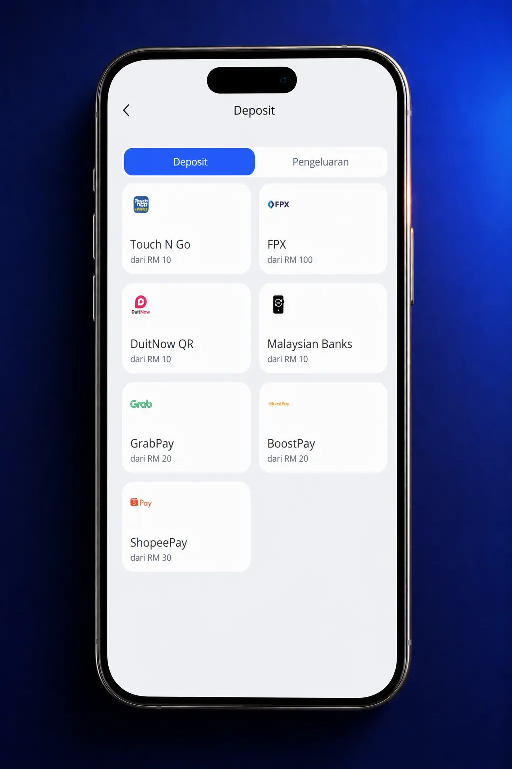 Step-by-step deposit guide in the Glory Casino app for Malaysia users using Touch n Go, DuitNow QR, and more