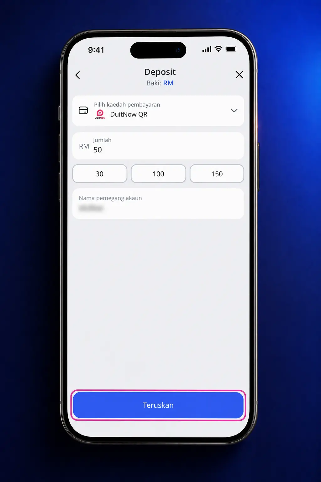 Step-by-step deposit guide for Glory Casino app in Malaysia using Touch n Go, DuitNow QR, GrabPay, BoostPay, or ShopeePay.