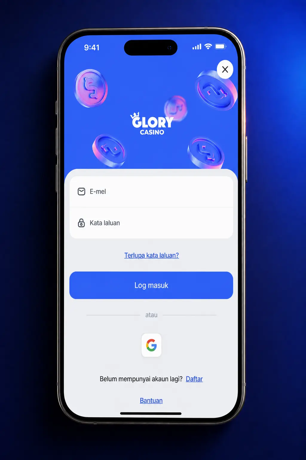 Step-by-step deposit guide for Glory Casino app showing Cashier menu with Touch n Go, DuitNow QR, and GrabPay options.