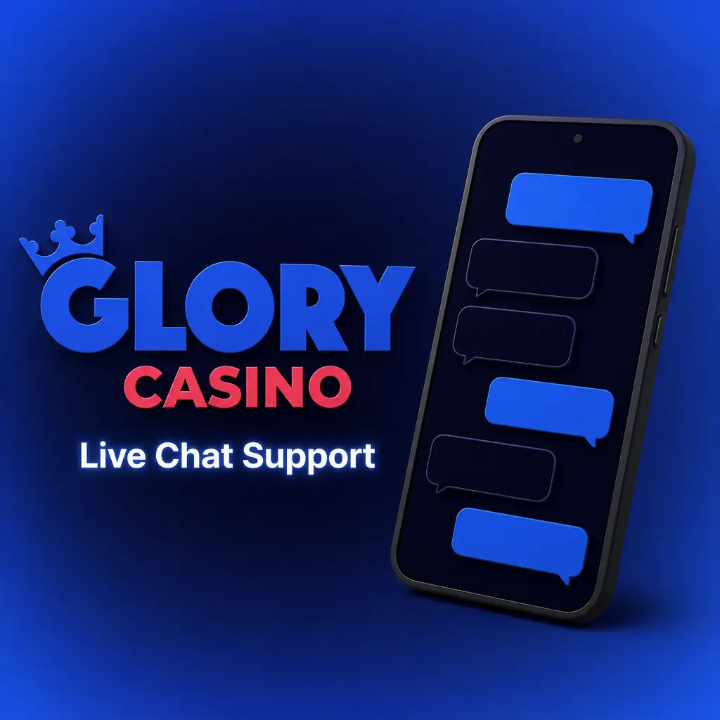 Glory Casino 24/7 live chat support icon for instant help with login, deposits, withdrawals, and bonus queries.