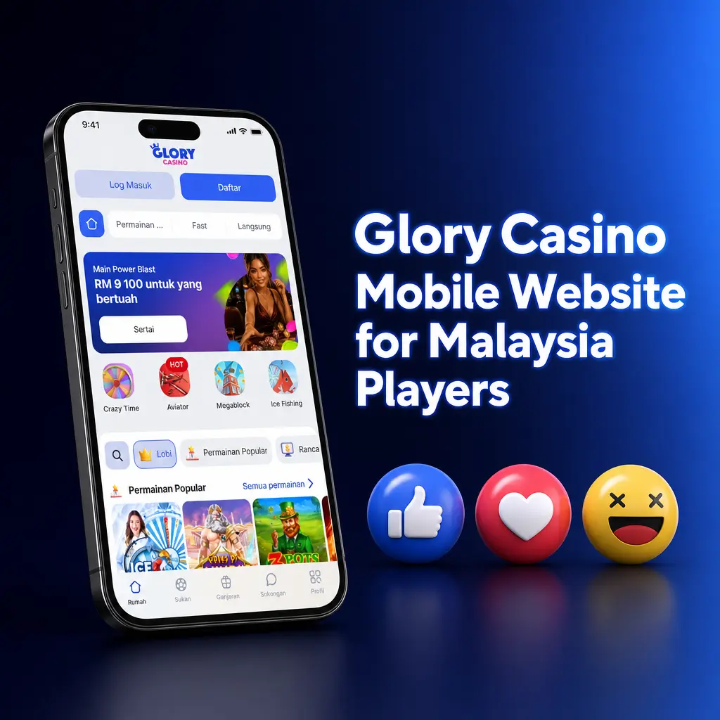 Glory Casino mobile website for Malaysia players offering sports betting, live casino games, and easy payment options online