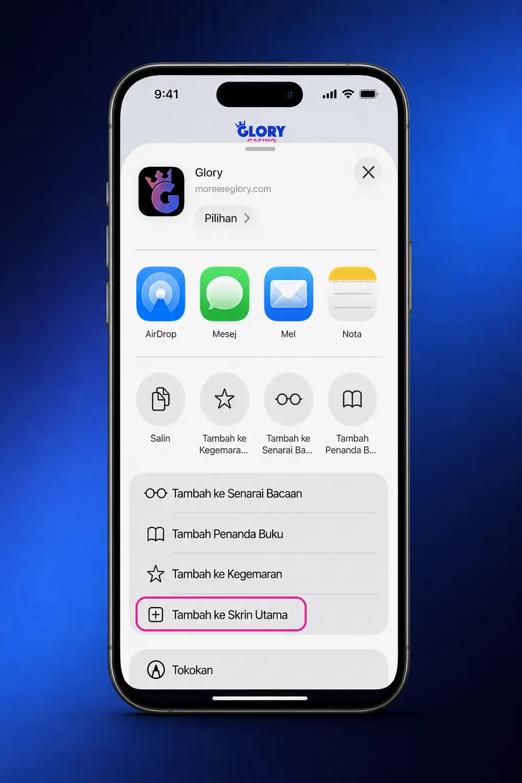 Step-by-step guide to install Glory Casino app on iOS via Safari and add icon to home screen