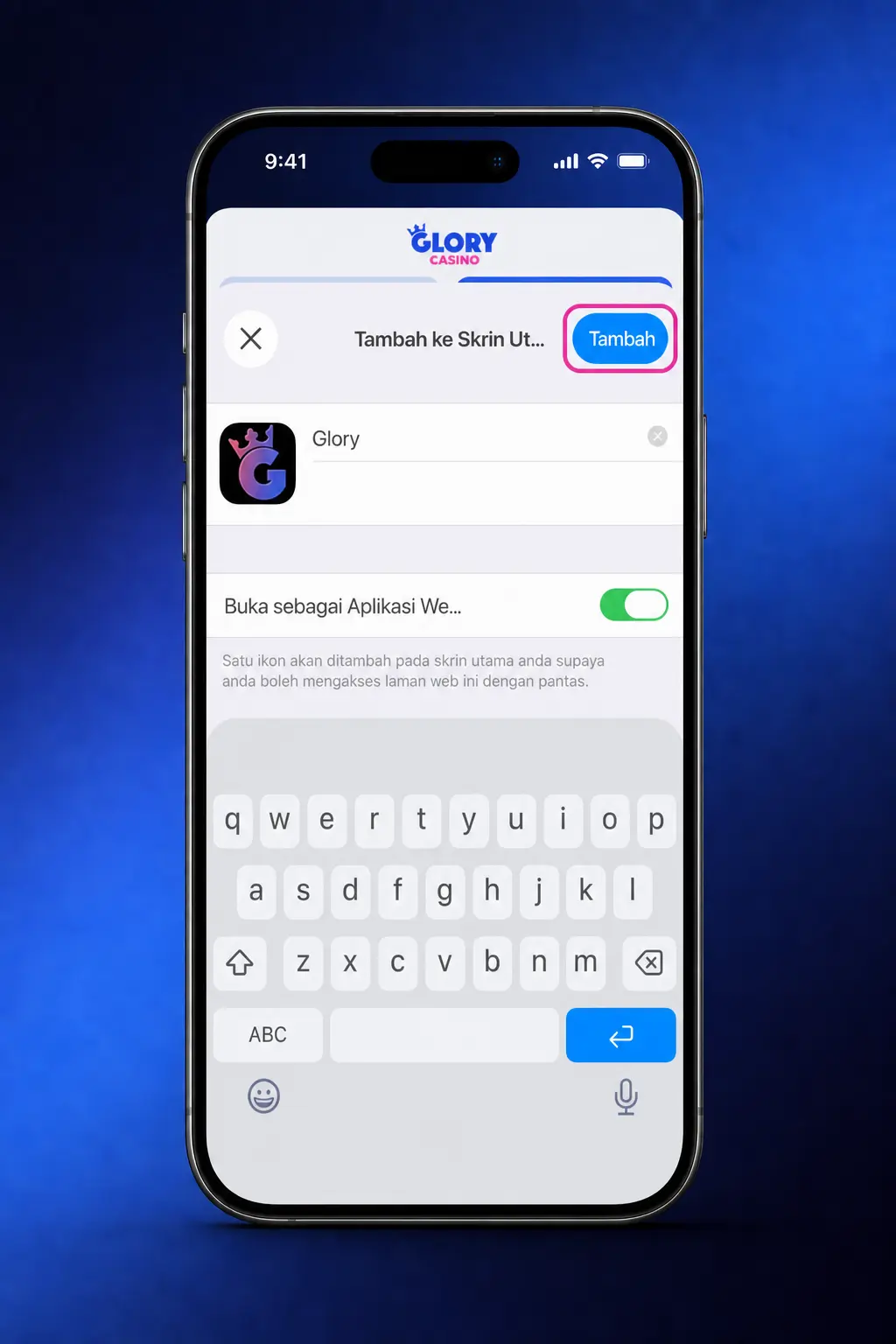 Step-by-step guide showing how to install the Glory Casino app on iOS via Safari in 5 easy steps